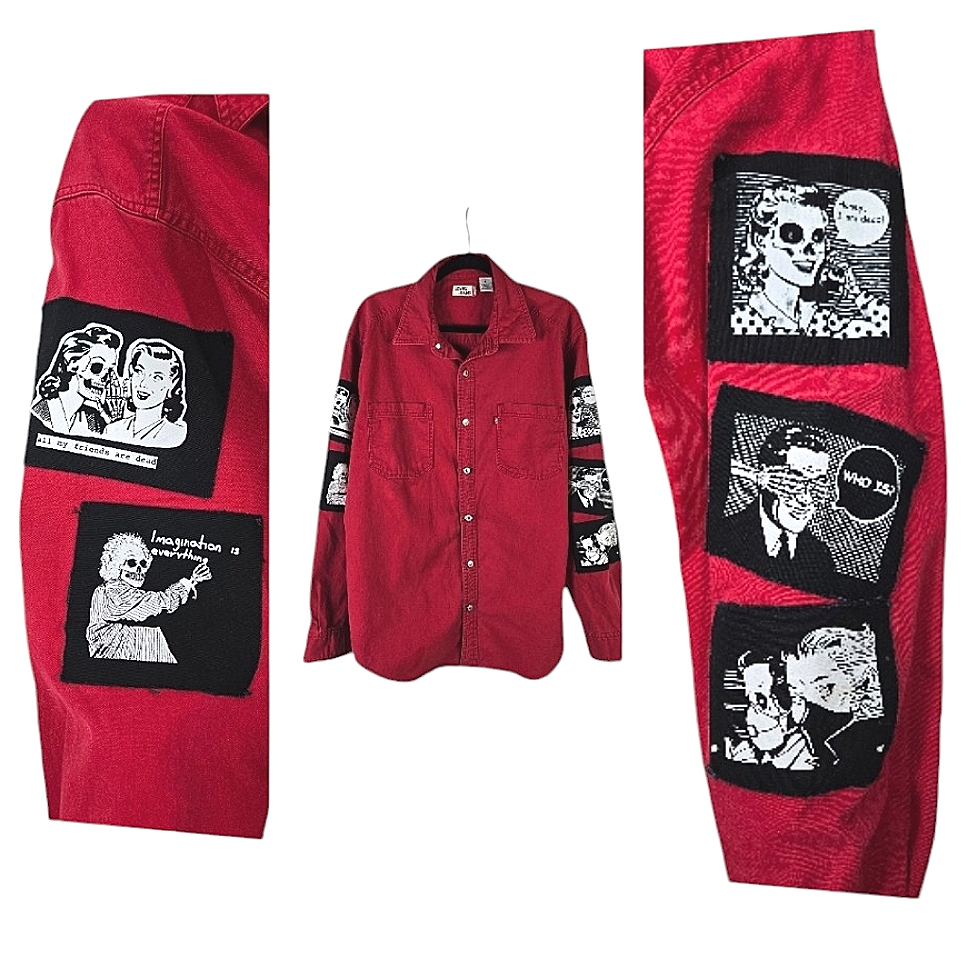 Levis Mens Graphic Dead Ficton Red Tab Gothcore Horror Red Shirt